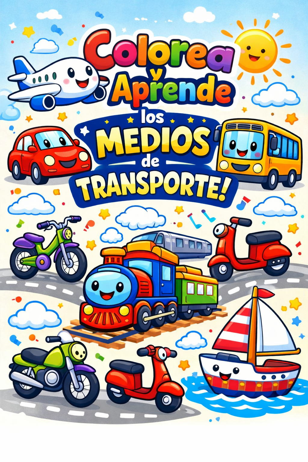 Colorea y Aprende los Medios de Transporte